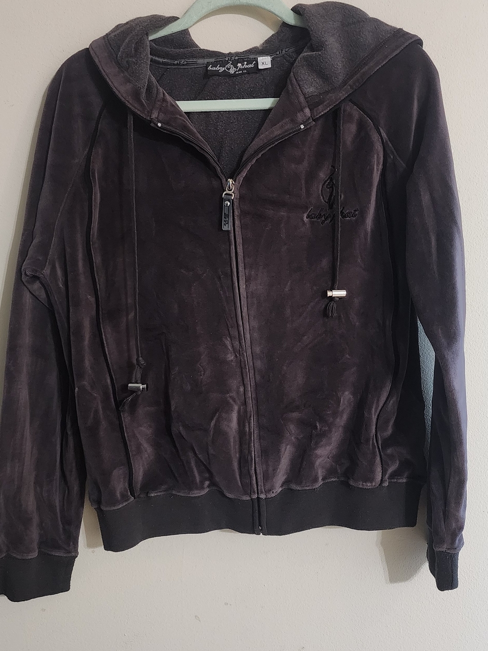 Vintage Baby Phat Charcoal Gray Velour Zip-Up Hoodie Size XL